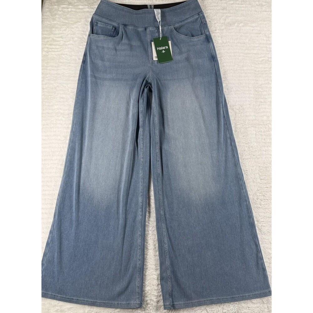 Halara Flex High Rise Wide Leg Jeans Womens Medium Petite Wash Pull On Stretch